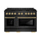 ZLINE Autograph Edition 48-Inch 6.7 cu. ft. Paramount Gas Range with 8 Burner DuoPro™ Cooktop and Dual Ovens in Black Stainless Steel and Champagne Bronze Accents (PSGRBZ-48-CB)