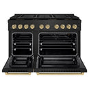 ZLINE Autograph Edition 48-Inch 6.7 cu. ft. Paramount Gas Range with 8 Burner DuoPro™ Cooktop and Dual Ovens in Black Stainless Steel and Champagne Bronze Accents (PSGRBZ-48-CB)