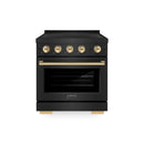 ZLINE Autograph Edition 30 in. 4.2 cu. ft. Paramount Induction Range with 4 Element Cooktop and Electric Convection Oven in Black Stainless Steel with Polished Gold Accents (SINRBZ-30-G)