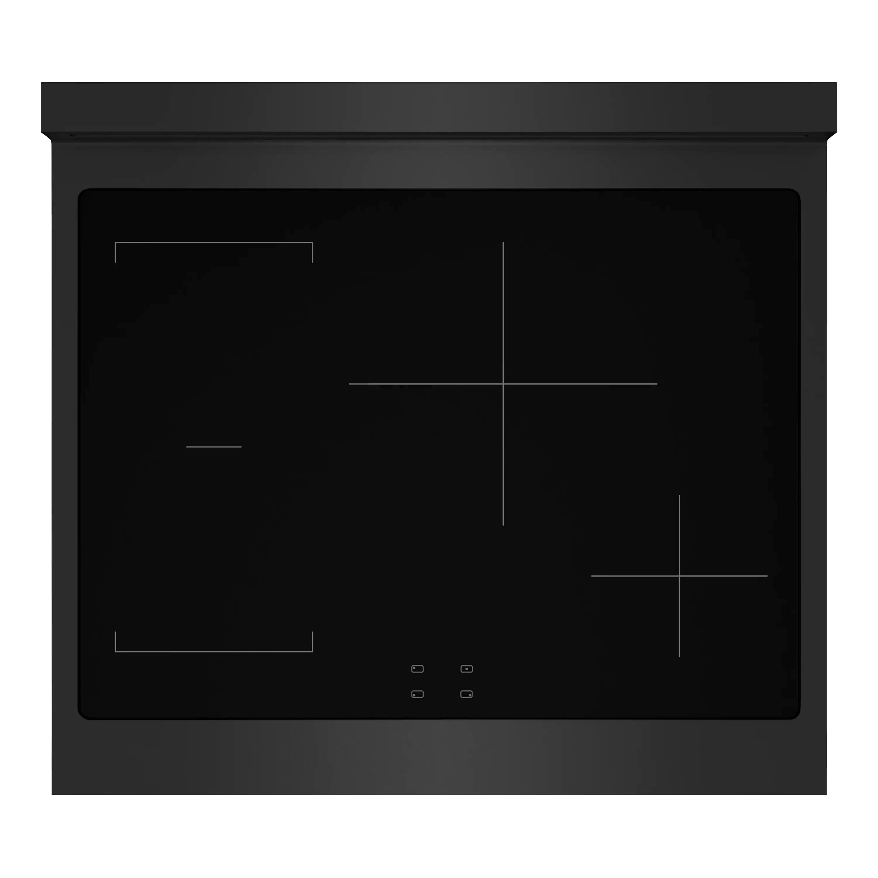 Black induction cooktop glass with heating zone indicator markings