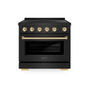 ZLINE Autograph Edition 36-Inch 5.2 Cu. Ft. Paramount Induction Range with 5 Element Cooktop and Electric Convection Oven in Black Stainless Steel with Polished Gold Accents (SINRBZ-36-G)
