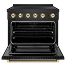 ZLINE Autograph Edition 36-Inch 5.2 Cu. Ft. Paramount Induction Range with 5 Element Cooktop and Electric Convection Oven in Black Stainless Steel with Polished Gold Helix Handle and Knob Accents (SINRBZ-36-KG)