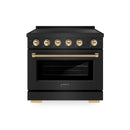 ZLINE Autograph Edition 36-Inch 5.2 Cu. Ft. Paramount Induction Range with 5 Element Cooktop and Electric Convection Oven in Black Stainless Steel with Polished Gold Helix Handle and Knob Accents (SINRBZ-36-KG)