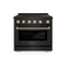 ZLINE Autograph Edition 36-Inch 5.2 Cu. Ft. Paramount Induction Range with 5 Element Cooktop and Electric Convection Oven in Black Stainless Steel with Polished Gold Helix Handle and Knob Accents (SINRBZ-36-KG)