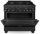 ZLINE 5-Piece Appliance Package - 36-Inch Dual Fuel Range, Refrigerator, Convertible Wall Mount Hood, Microwave Oven, and 3-Rack Dishwasher in Black Stainless Steel