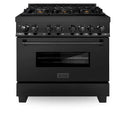 ZLINE 5-Piece Appliance Package - 36-Inch Legacy Dual Fuel Range, Wall Mount Range Hood, 36-Inch French Door Refrigerator with Water Dispenser, Dishwasher, and 30-Inch Microwave Drawer in Black Stainless Steel