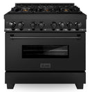 ZLINE 5-Piece Appliance Package - 36-Inch Dual Fuel Range, Refrigerator, Convertible Wall Mount Hood, Microwave Oven, and 3-Rack Dishwasher in Black Stainless Steel