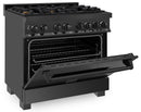 ZLINE 3-Piece Appliance Package - 36-Inch Legacy Dual Fuel Range, 36-Inch French Door Refrigerator, Dishwasher, in Black Stainless Steel