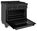 ZLINE 5-Piece Appliance Package - 36-Inch Dual Fuel Range, Refrigerator, Convertible Wall Mount Hood, Microwave Oven, and 3-Rack Dishwasher in Black Stainless Steel