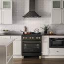 ZLINE 4-Piece Appliance Package - 30-Inch Legacy Dual Fuel Range, Wall Mount Range Hood, 36-Inch French Door Refrigerator with Water Dispenser, Dishwasher, in Black Stainless Steel with Champagne Bronze Accents