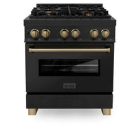 ZLINE Legacy Series Autograph Edition 30-inch Dual Fuel Range with Gas Stove and 4.0 Cu. Ft. Electric Oven in Black Stainless Steel with Champagne Bronze Accents (RABZ-30-CB)