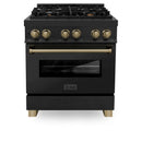 ZLINE Legacy Series Autograph Edition 30-inch Dual Fuel Range with Gas Stove and 4.0 Cu. Ft. Electric Oven in Black Stainless Steel with Champagne Bronze Accents (RABZ-30-CB)