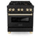 ZLINE Legacy Series Autograph Edition 30-inch Dual Fuel Range with Gas Stove and 4.0 Cu. Ft. Electric Oven in Black Stainless Steel with Gold Accents (RABZ-30-G)