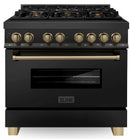 ZLINE Legacy Series Autograph Edition 36-inch Dual Fuel Range with 6 Gas Burner Stove and 4.6 Cu. Ft. Electric Oven in Black Stainless Steel with Champagne Bronze Accents (RABZ-36-CB)