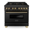 ZLINE Legacy Series Autograph Edition 36-inch Dual Fuel Range with 6 Gas Burner Stove and 4.6 Cu. Ft. Electric Oven in Black Stainless Steel with Champagne Bronze Accents (RABZ-36-CB)