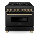 ZLINE Legacy Series Autograph Edition 36-inch Dual Fuel Range with 6 Gas Burner Stove and 4.6 Cu. Ft. Electric Oven in Black Stainless Steel with Champagne Bronze Accents (RABZ-36-CB)