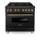ZLINE Legacy Series Autograph Edition 36-inch Dual Fuel Range with 6 Gas Burner Stove and 4.6 Cu. Ft. Electric Oven in Black Stainless Steel with Champagne Bronze Accents (RABZ-36-CB)