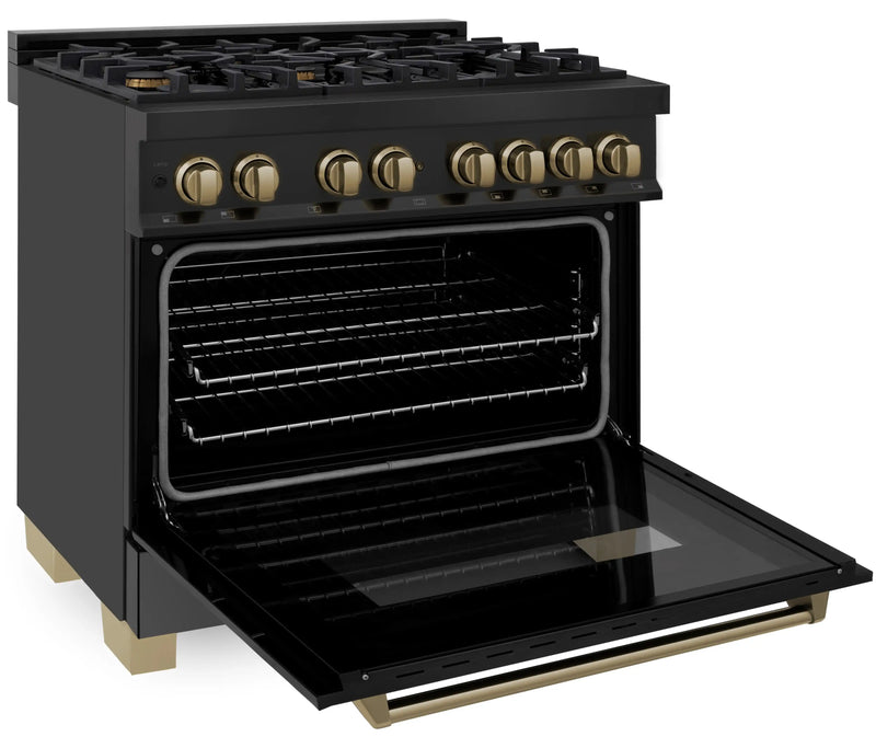 ZLINE Autograph Edition 36-Inch 4.6 cu. ft. Dual Fuel Range with Gas Stove and Electric Oven in Black Stainless Steel with Champagne Bronze Accents (RABZ-36-CB)