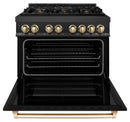 ZLINE Legacy Series Autograph Edition 36-inch Dual Fuel Range with 6 Gas Burner Stove and 4.6 Cu. Ft. Electric Oven in Black Stainless Steel with Gold Accents (RABZ-36-G)