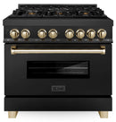 ZLINE Legacy Series Autograph Edition 36-inch Dual Fuel Range with 6 Gas Burner Stove and 4.6 Cu. Ft. Electric Oven in Black Stainless Steel with Gold Accents (RABZ-36-G)