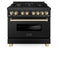 ZLINE Legacy Series Autograph Edition 36-inch Dual Fuel Range with 6 Gas Burner Stove and 4.6 Cu. Ft. Electric Oven in Black Stainless Steel with Gold Accents (RABZ-36-G)