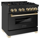 ZLINE Legacy Series Autograph Edition 36-inch Dual Fuel Range with 6 Gas Burner Stove and 4.6 Cu. Ft. Electric Oven in Black Stainless Steel with Gold Accents (RABZ-36-G)