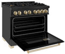 ZLINE Legacy Series Autograph Edition 36-inch Dual Fuel Range with 6 Gas Burner Stove and 4.6 Cu. Ft. Electric Oven in Black Stainless Steel with Gold Accents (RABZ-36-G)
