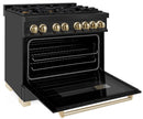 ZLINE 3-Piece Appliance Package - 36-Inch Legacy Dual Fuel Range, 36-Inch French Door Refrigerator with Water Dispenser, Dishwasher, in Black Stainless Steel with Gold Accents