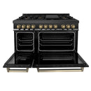 ZLINE 5-Piece Appliance Package - 48-Inch Legacy Dual Fuel Range, Wall Mount Range Hood, 36-Inch French Door Refrigerator, Dishwasher, and 30-Inch Microwave Drawer in Black Stainless Steel with Champagne Bronze Accents