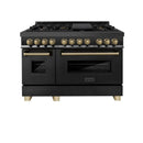 ZLINE Legacy Series Autograph Edition 48-inch Dual Fuel Range with 7 Gas Burner Stove and 6.0 Cu. Ft. Electric Oven in Black Stainless Steel Champagne Bronze Accents (RABZ-48-CB)