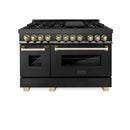 ZLINE 3-Piece Appliance Package - 48-Inch Legacy Dual Fuel Range, 36-Inch French Door Refrigerator, Dishwasher, in Black Stainless Steel with Gold Accents
