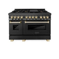 ZLINE Legacy Series Autograph Edition 48-inch Dual Fuel Range with 7 Gas Burner Stove and 6.0 Cu. Ft. Electric Oven in Black Stainless Steel with Gold Accents (RABZ-48-G)