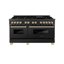 ZLINE Legacy Series Autograph Edition 60-inch Dual Fuel Range with Gas Stove and 7.4 Cu. Ft. Electric Oven in Black Stainless Steel with Gold Accents (RABZ-60-G)