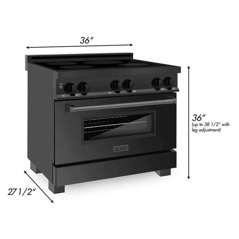 ZLINE 5-Piece Appliance Package - 36-Inch Induction Range, Wall Mount Range Hood, Refrigerator with Water Dispenser, Dishwasher, and 24-Inch Microwave Drawer in Black Stainless Steel