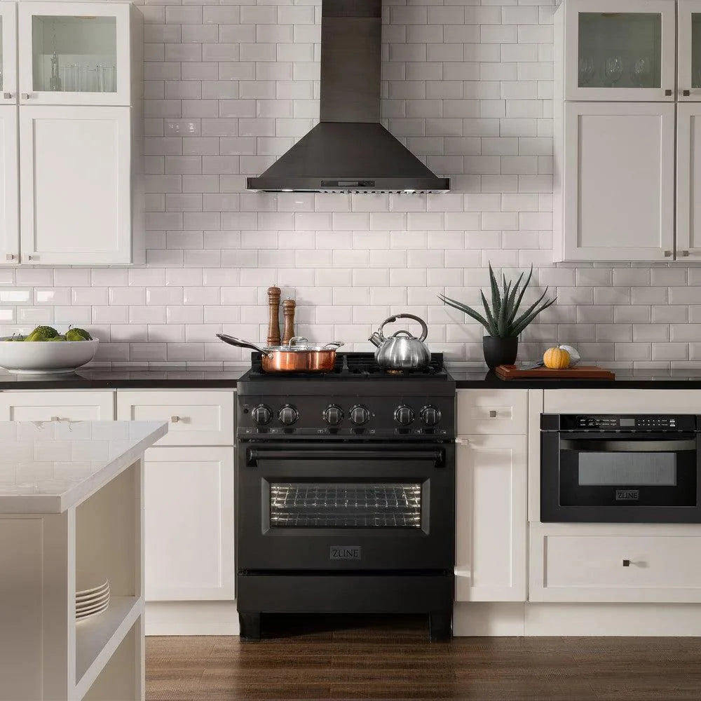 ZLINE 30-inch Legacy Series Dual Fuel Range with 4 Gas Brass Burner Stove and 4.0 Cu. Ft. Electric Oven in Black Stainless Steel (RAB-BR-30)