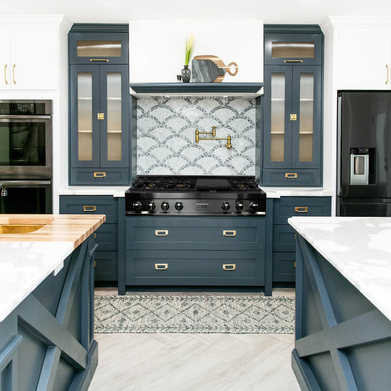 ZLINE 3-Piece Appliance Package - 48-Inch Rangetop, Double Wall Oven, and Convertible Wall Mount Range Hood in Black Stainless Steel (3KP-RTBRH48-AWD)