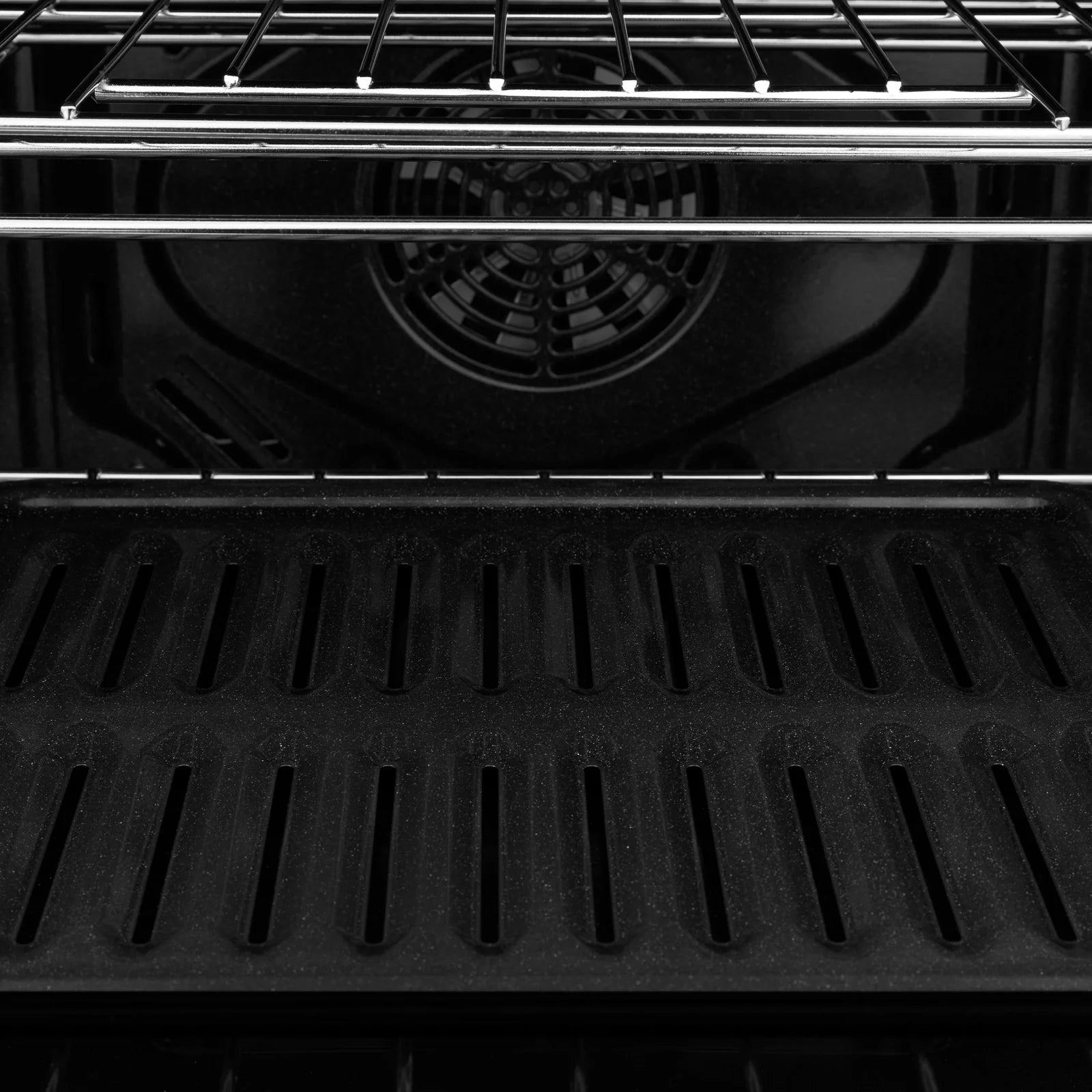 Double wall oven bottom with vented floor and metal oven rack support