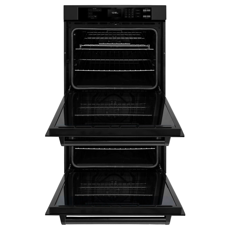 ZLINE 3-Piece Appliance Package - 30-Inch Rangetop, Over-the-Range Microwave Oven, and  Double Wall Oven in Black Stainless Steel (3KP-RTBOTRH30-AWD)