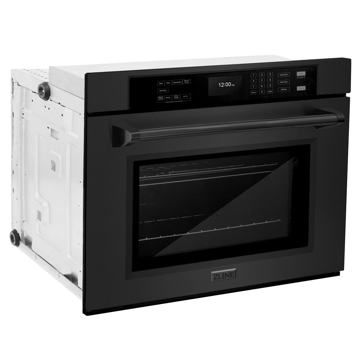 Black ZLINE electric wall oven with front control panel and glass door