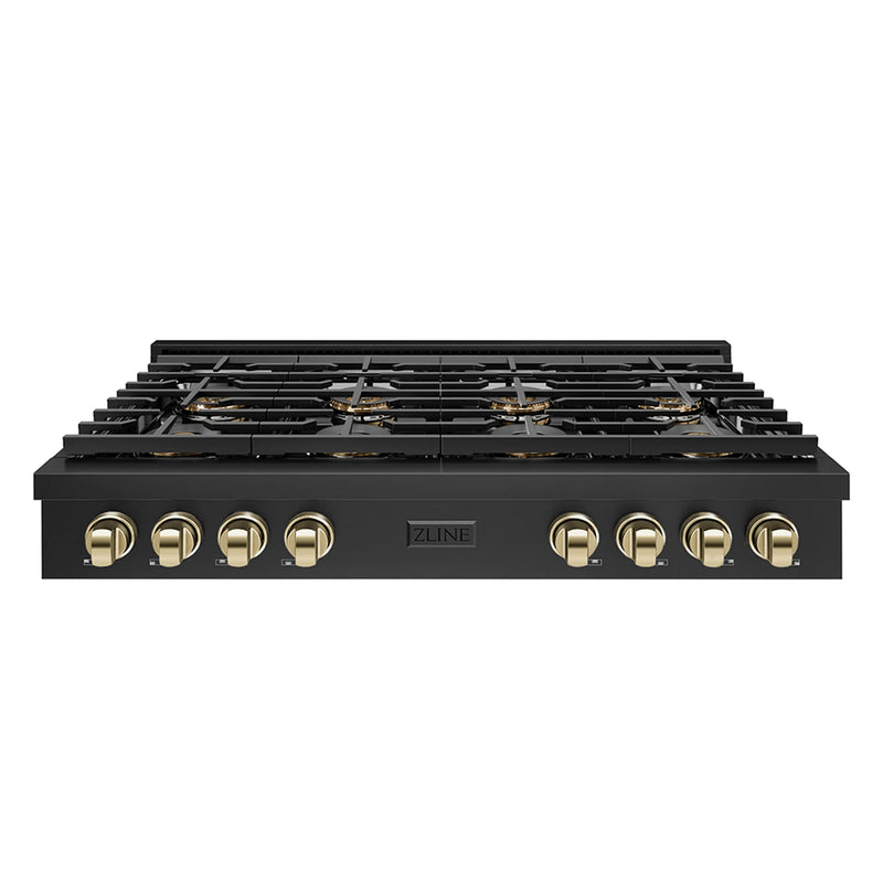 ZLINE Autograph Edition 48-Inch Paramount Gas Rangetop with 8 Burner DuoPro™ Cooktop in Black Stainless Steel and Polished Gold Accents (PSRTBZ-48-G)