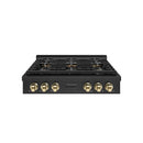 ZLINE Autograph Edition 36-Inch Paramount Gas Rangetop with 6 Burner DuoPro™ Cooktop in Black Stainless Steel and Polished Gold Accents (PSRTBZ-36-G)