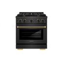 ZLINE Designer 30-Inch 4.2 Cu. Ft. Dual Fuel Range with 4 Burner Gas Cooktop in Black Satin with Black and Champagne Bronze Helix Handle (SDRBSZ-30-MBCB)