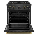 ZLINE Designer 30-Inch 4.2 Cu. Ft. Dual Fuel Range with 4 Burner Gas Cooktop in Black Satin with Black and Champagne Bronze Helix Handle (SDRBSZ-30-MBCB)