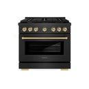 ZLINE Autograph 36-Inch 5.2 Cu. Ft. Paramount Dual Fuel Range with 6 Burner Gas Cooktop in Black Satin with Champagne Accents (SDRBSZ-36-CB)