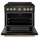 ZLINE Autograph 36-Inch 5.2 Cu. Ft. Paramount Dual Fuel Range with 6 Burner Gas Cooktop in Black Satin with Champagne Accents (SDRBSZ-36-CB)