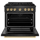 ZLINE Autograph 36-Inch 5.2 Cu. Ft. Paramount Dual Fuel Range with 6 Burner Gas Cooktop in Black Satin with Gold Accents (SDRBSZ-36-G)