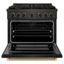 ZLINE Designer 36-Inch 5.2 Cu. Ft. Dual Fuel Range with 6 Burner Gas Cooktop in Black Satin with Black and Champagne Bronze Helix Handle (SDRBSZ-36-MBCB)