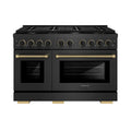 ZLINE Designer 48-Inch 6.7 Cu. Ft. Dual Fuel Range with 8 Burner Gas Cooktop in Black Satin with Black and Champagne Bronze Helix Handle (SDRBSZ-48-MBCB)