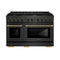 ZLINE Designer 48-Inch 6.7 Cu. Ft. Dual Fuel Range with 8 Burner Gas Cooktop in Black Satin with Black and Champagne Bronze Helix Handle (SDRBSZ-48-MBCB)