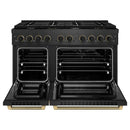 ZLINE Designer 48-Inch 6.7 Cu. Ft. Dual Fuel Range with 8 Burner Gas Cooktop in Black Satin with Black and Champagne Bronze Helix Handle (SDRBSZ-48-MBCB)